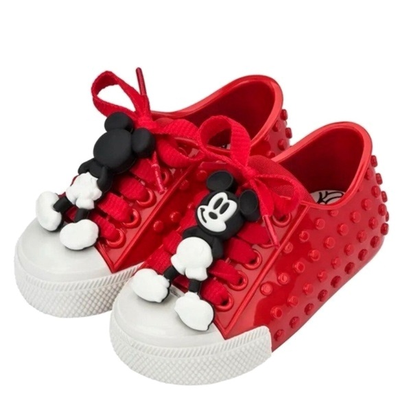 Mini Melissa Other - Mini Melissa Mickey Mouse red white lace up sneakers rubber shoes